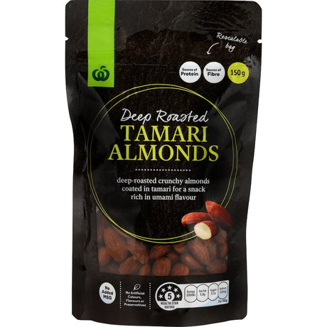 Woolworths Tamari Almonds: crunchy, roasted almonds coated in savory tamari for a healthy, umami-packed snack.