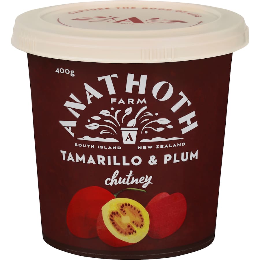 Anathoth Farm Tamarillo & Plum Chutney, a tangy-sweet condiment for enhancing meals and adding gourmet flavor.