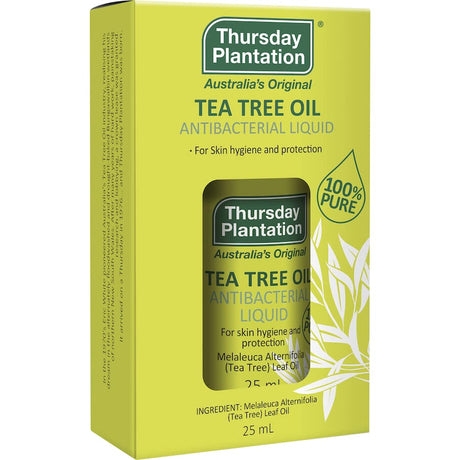 100% pure Thursday Plantation Tea Tree Oil, a natural antibacterial solution for skin hygiene and blemish treatment.