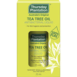 Thursday Plantation Tea Tree Oil Original bottle, showcasing its 100% pure antibacterial formula for skin hygiene and protection.