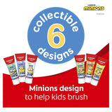 Colgate Kids Minions Toothpaste in mild mint gel, promoting dental care with fun characters for children aged 6+.