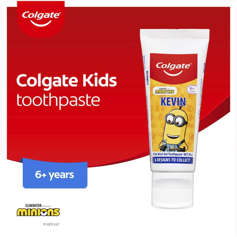 Colgate Kids Minions Toothpaste features mild mint gel, cavity protection, and fun Minions packaging for kids 6+.