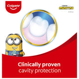 Colgate Kids Minions Toothpaste for ages 6+ features mild mint gel, cavity protection, and fun Minions packaging.