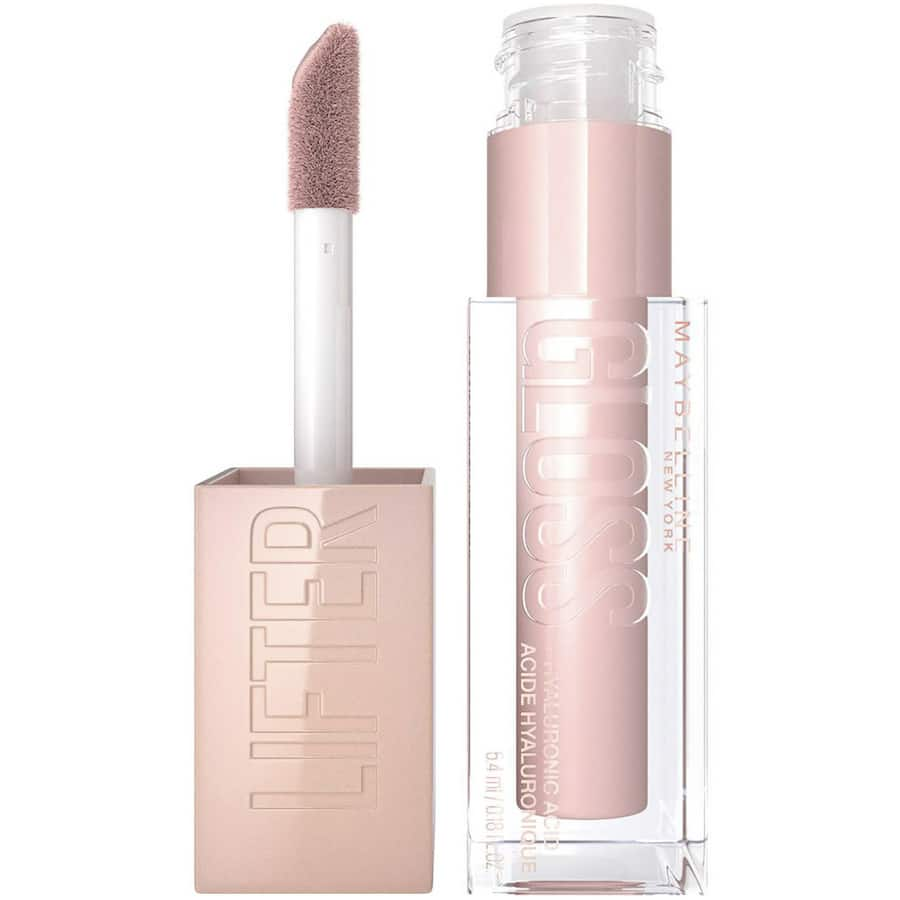 Maybelline Lifter Gloss in Ice, a hydrating lip gloss with high shine, enriched with hyaluronic acid for fuller, smoother lips.