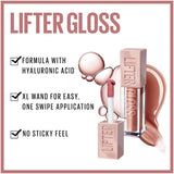 Maybelline Lifter Gloss in Ice: hydrating, high-shine lip gloss with hyaluronic acid for fuller-looking lips.