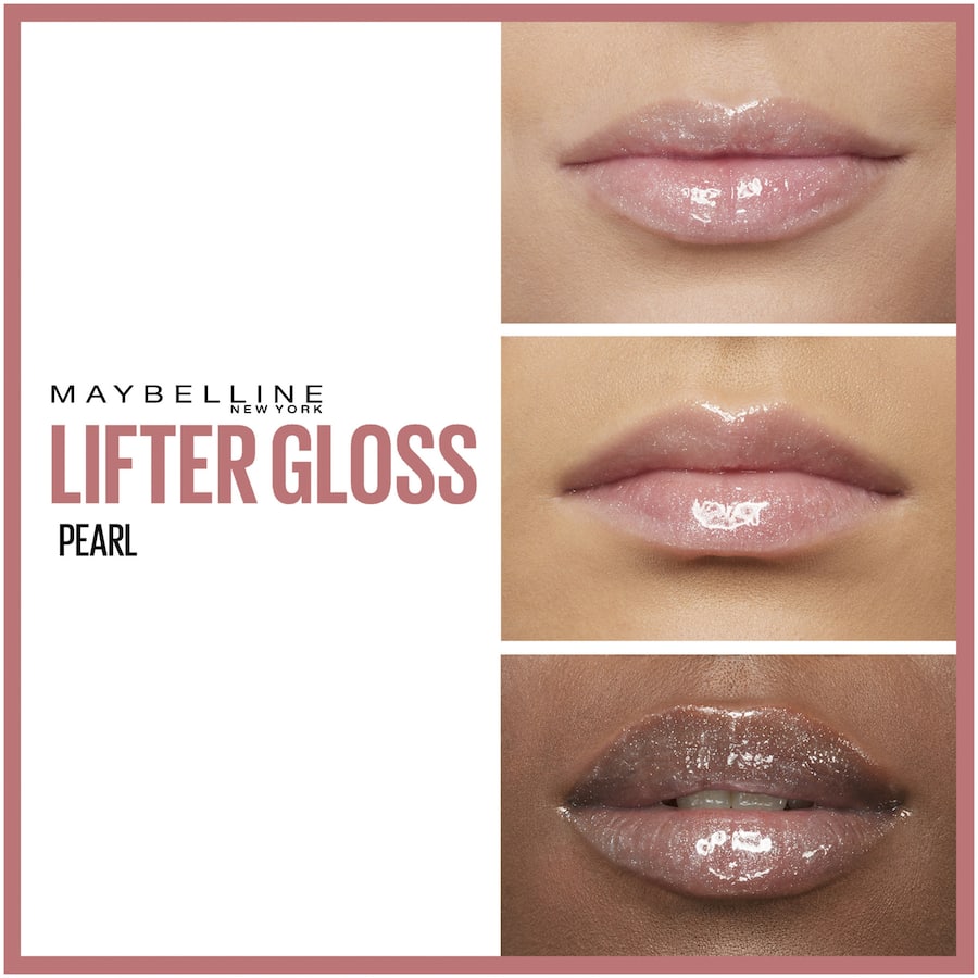 Maybelline Lifter Gloss Hydrating Lip Gloss in Pearl, showcasing a high-shine finish and intense hydration with an XL wand applicator.