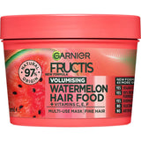 Garnier Fructis Watermelon Hair Food 3 In 1 mask: boosts fine hair volume, infused with vitamins C, E, F, and natural ingredients.