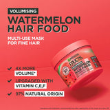 Garnier Fructis Watermelon Hair Food 3 In 1 mask for fine hair, enriched with Vitamins C, E, F for volume and shine.