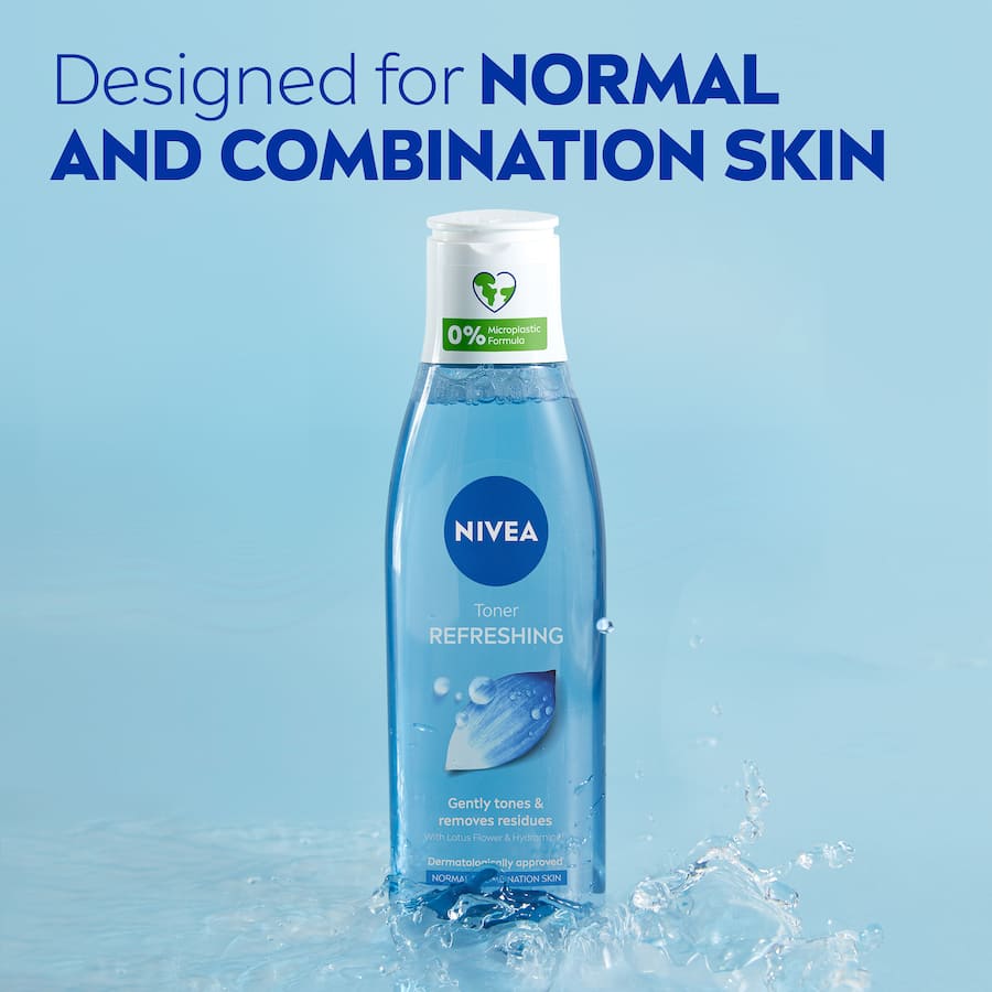 NIVEA Refreshing Toner with Lotus Flower and Vitamin E for deep cleansing and hydration, suitable for normal and combination skin.