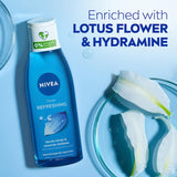 Refreshing NIVEA Toner with Lotus Flower and Vitamin E for deep cleansing and hydration, suitable for normal and combination skin.