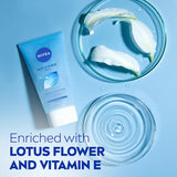 Nivea Gentle Facial Scrub with Lotus Flower and Vitamin E for refreshing exfoliation of normal and combination skin.