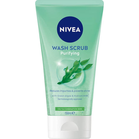 Nivea Facial Wash Scrub Purifying with Ocean Algae gently exfoliates and deeply cleanses for refreshed, radiant skin.