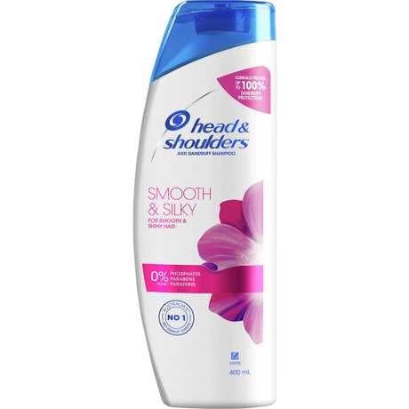 Head & Shoulders Smooth & Silky Shampoo bottle, offering anti-dandruff protection and smooth, shiny hair without irritants.