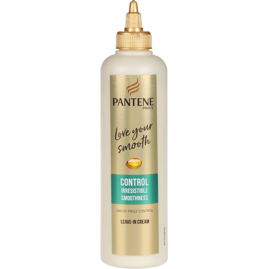 Pantene Frizz Control Leave-In Cream: nourishing formula for smooth, frizz-free hair, suitable for all hair types.