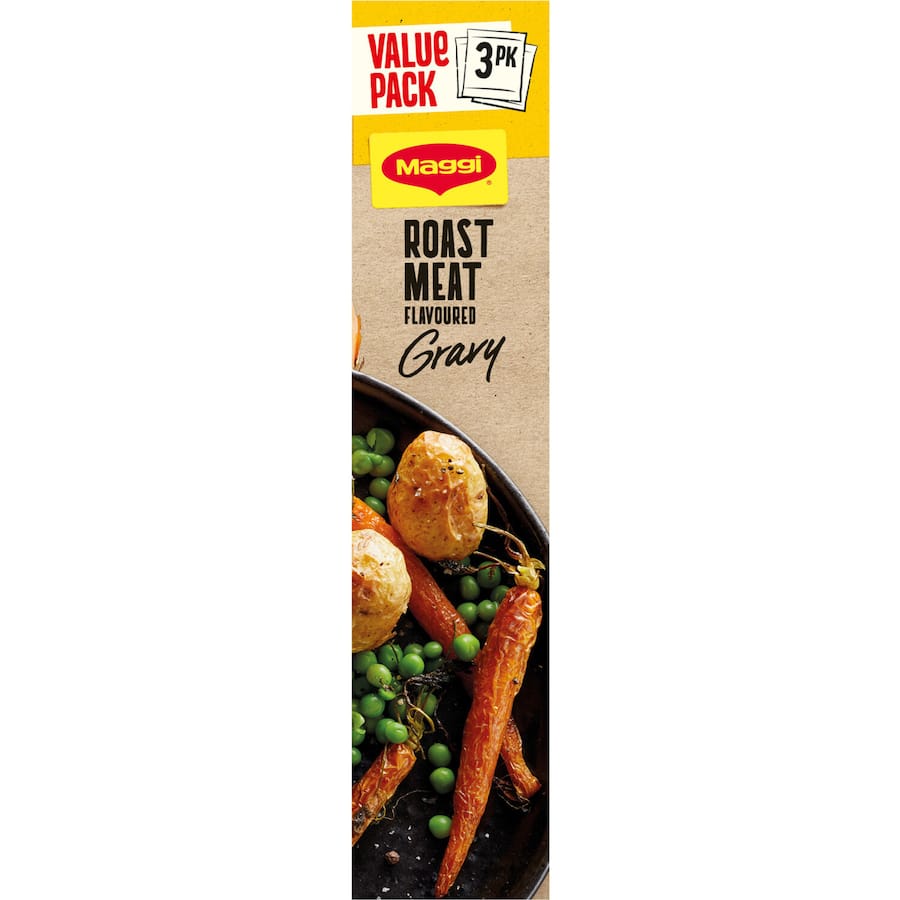 Maggi Instant Gravy Mix Roast Meat 27g for quick, rich gravy enhancing roasts, gluten-free, and family-friendly convenience.