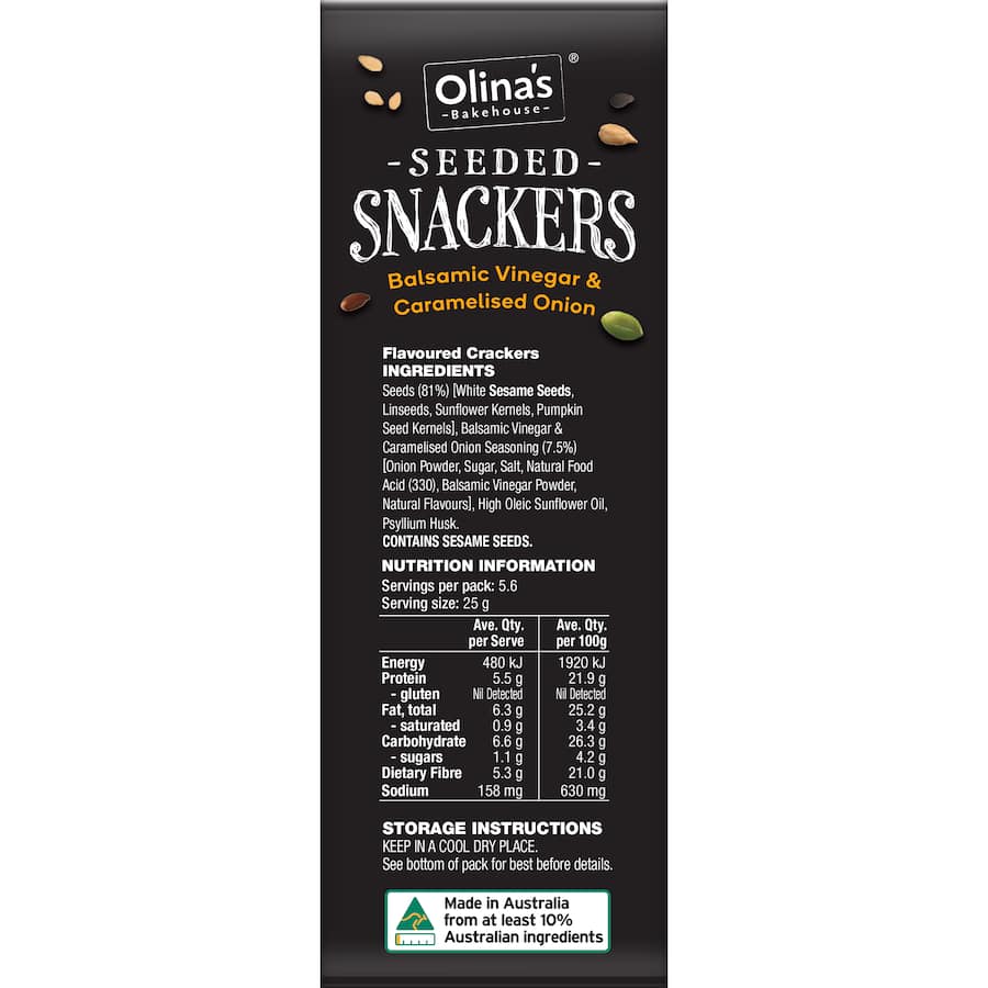 Crunchy seeded crackers featuring balsamic vinegar and onion, perfect for gourmet snacking and cheese pairings.