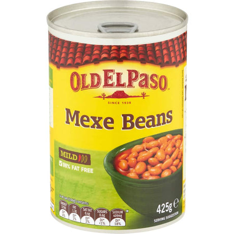 Old El Paso Mexican Mexe Beans in a can, seasoned pinto beans perfect for adding flavor to Mexican dishes.