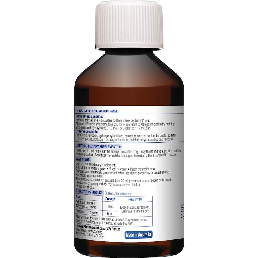 Duro-Tuss Lingering Chest syrup in blackberry and vanilla for throat, airway relief, and immune support for ages 6 and up.