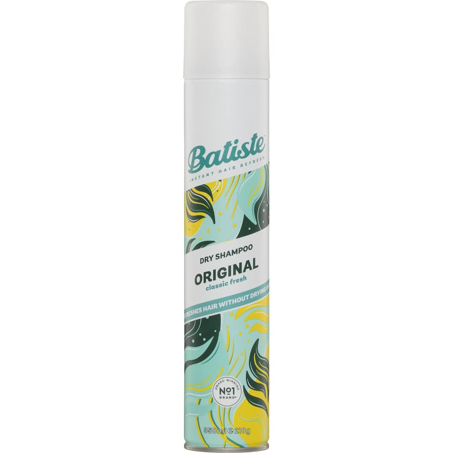 Batiste Dry Shampoo Original revitalizes dull hair, absorbing oil for fresh, voluminous styles without water.