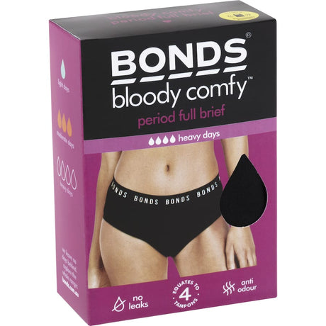 Bonds Bloody Comfy Full Brief Period Undies Size 18, offering maximum absorbency, softness, and eco-friendly comfort.