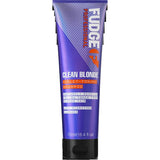 Fudge Professional Clean Blonde Toning Shampoo for vibrant, brass-free blonde hair with lasting fragrance and hydration.