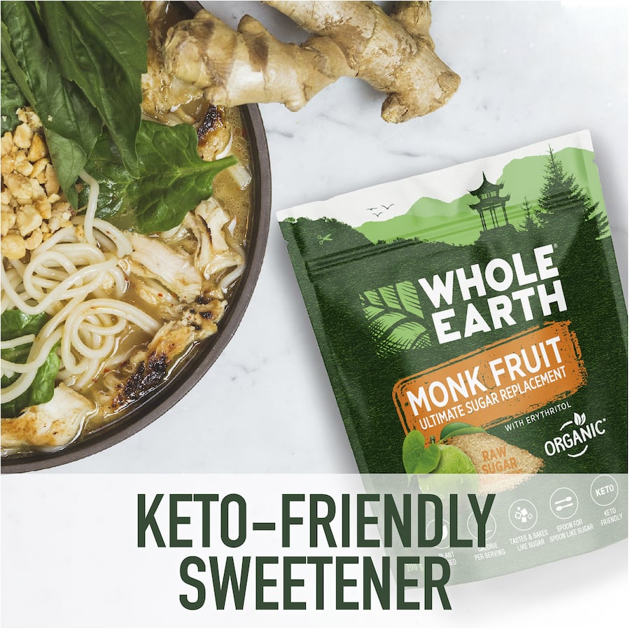 Whole Earth Raw Sugar Replacement: a low-calorie xylitol-based sweetener ideal for baking, cooking, and beverages.