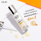 Olay Luminous Super Face Serum with Niacinamide and Vitamin C for brighter, even-toned skin, absorbs deeply and quickly.