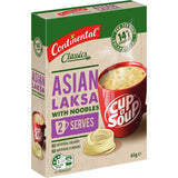 A steaming cup of Continental Classics Asian Laksa soup, featuring rich spices and tender noodles, perfect for a quick meal.