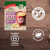 A steaming cup of Continental Classics Asian Laksa soup with noodles, highlighting rich flavors and wholesome ingredients.