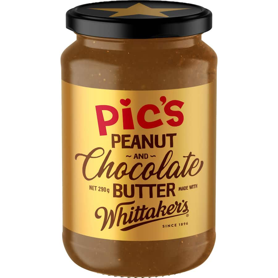 Creamy Pic's Really Good Peanut & Chocolate Butter with crunchy peanuts, rich chocolate flavor, and wholesome ingredients.