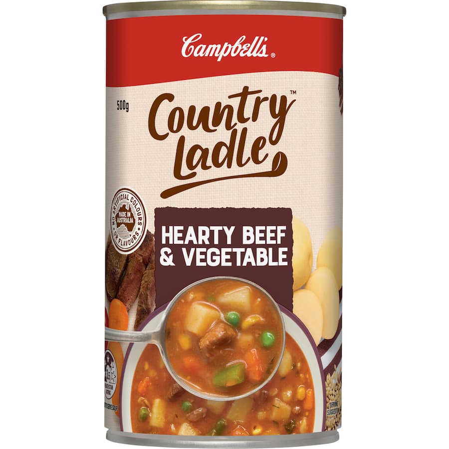 A comforting bowl of Campbell's Country Ladle Soup with tender beef and fresh vegetables, 99% fat-free and ready to serve.