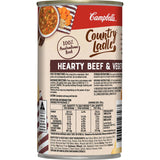 Campbell's Country Ladle Soup featuring tender beef and vegetables in a ready-to-serve, 99% fat-free, wholesome canned option.