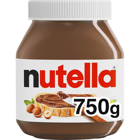 Creamy Nutella Hazelnut Spread in a jar, perfect for pancakes, toast, and creative desserts with rich hazelnut and cocoa flavor.