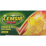 Lemsip Max Cold & Flu Lemon Hot Drink sachets provide soothing relief from cold symptoms with a refreshing lemon flavor.