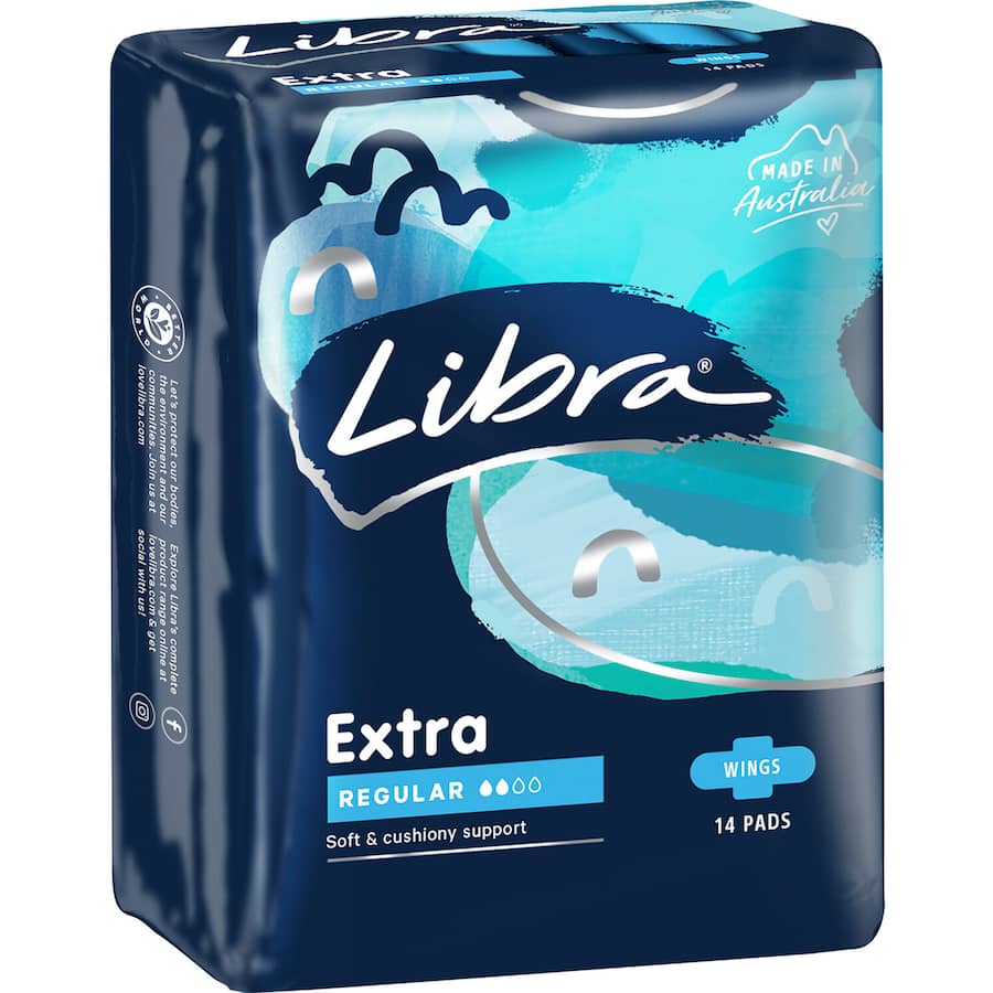 Libra Extra Pads Regular With Wings offer absorbent comfort and secure fit for medium-flow days, with innovative BodyFit® design.