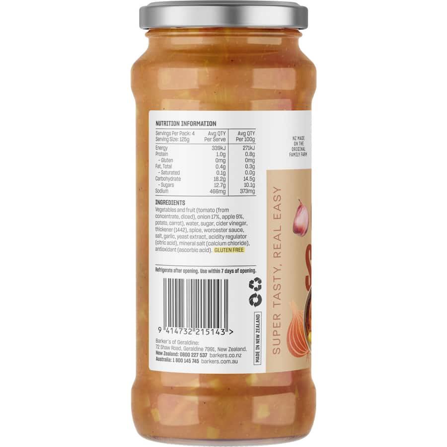 Barkers Curried Sausages Sauce, a premium blend for quick, flavorful meals with authentic curry taste.