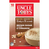 Delicious Uncle Tobys Oats Brown Sugar & Cinnamon sachets, offering quick, creamy porridge made from 100% Australian oats.