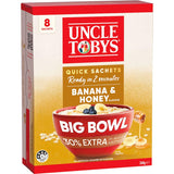 Creamy bowl of Uncle Tobys Big Bowl Oats Quick Banana & Honey, made from 100% Australian oats, ready in 2 minutes.