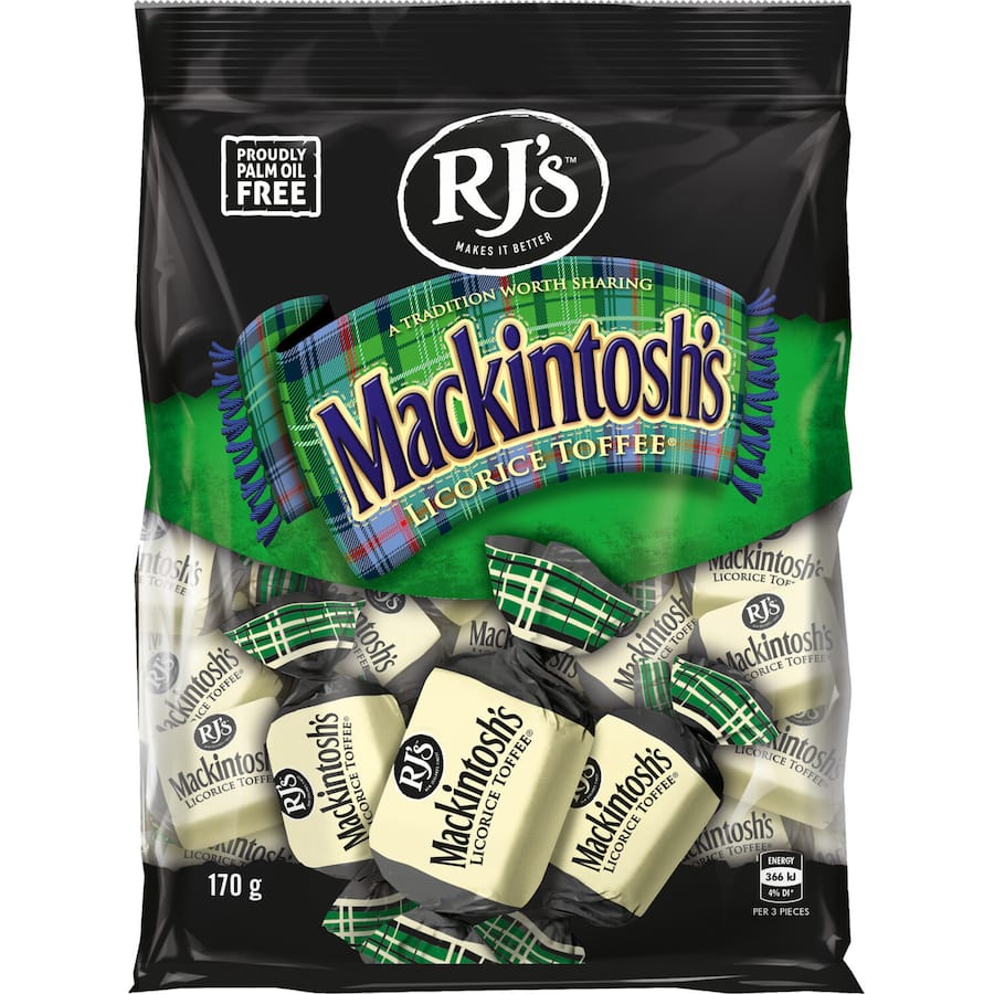 Mackintoshs Toffee Licorice: a luxurious blend of buttery toffee and rich licorice for an unforgettable sweet experience.