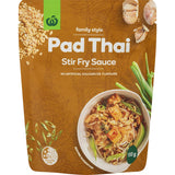 Bottle of Woolworths Stir Fry Sauce Pad Thai, featuring tangy tamarind, garlic, and fish sauce for quick, authentic Thai meals.