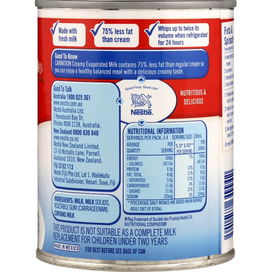 Carnation Evaporated Milk Creamy: versatile, gluten-free, rich in calcium, perfect for cooking, baking, and elevating recipes.