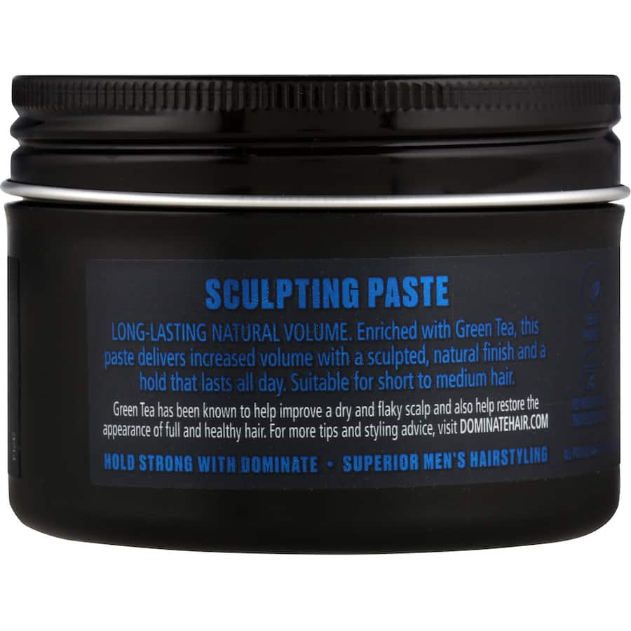 Sculpting paste for hair, infused with green tea for volume and a natural finish, suitable for short to medium hairstyles.