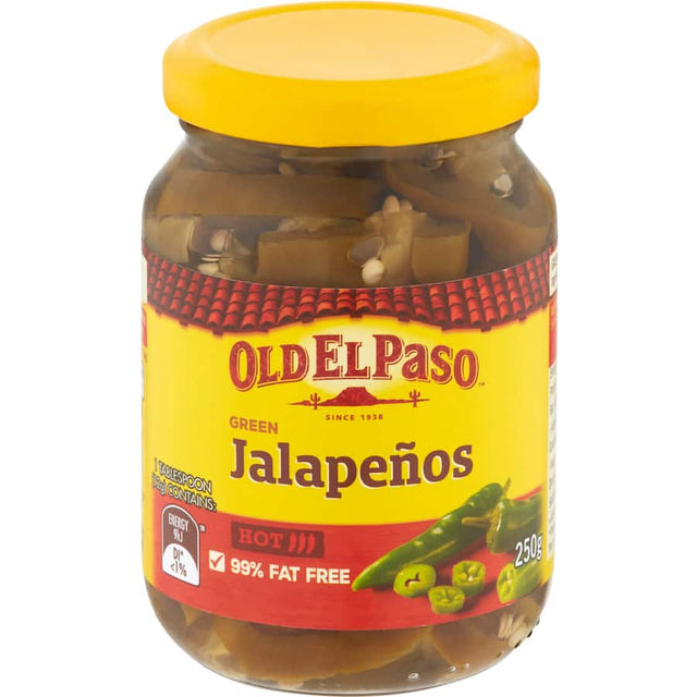 Sliced Old El Paso Mexican Jalapenos in a jar, perfect for adding bold, spicy flavor to tacos, nachos, and more.