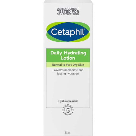 Lightweight Cetaphil Daily Hydrating Lotion with hyaluronic acid, ideal for nourishing and hydrating all skin types daily.