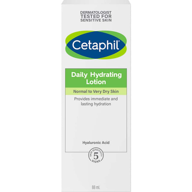 Lightweight Cetaphil Daily Hydrating Lotion with hyaluronic acid, ideal for nourishing and hydrating all skin types daily.