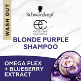 Schwarzkopf Extra Care Purple Shampoo enhances blonde hair with violet pigments, combating brassy tones for vibrant, healthy strands.