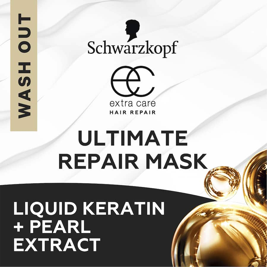 Schwarzkopf Extra Care Hair Treatment Mask for intense repair, enriched with Liquid Keratin and Pearl Extract for shiny, resilient hair.