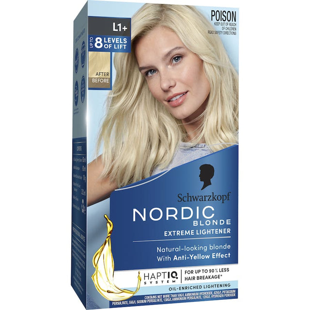 Nordic Blonde Hair Colour Extreme Lightener for achieving ultra-light icy blonde with nourishing care for healthy, glossy hair.