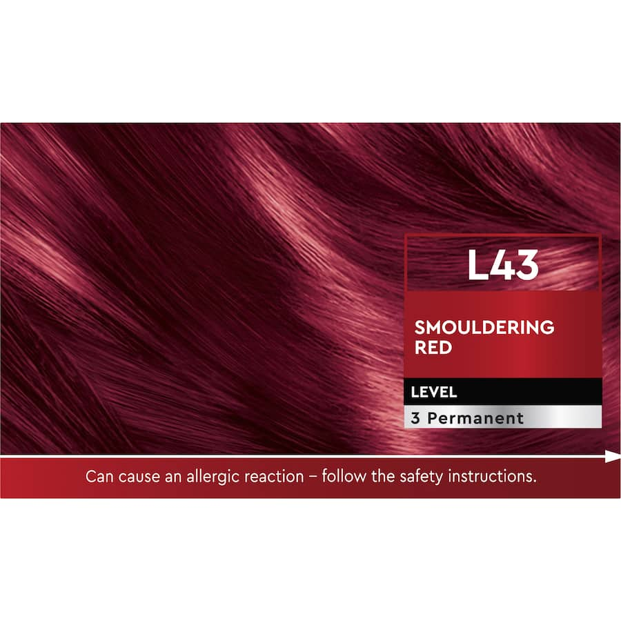 Vibrant Smouldering Red hair dye with brilliant shine, grey coverage, and Diamond Gloss Sealer for nourished, healthy hair.