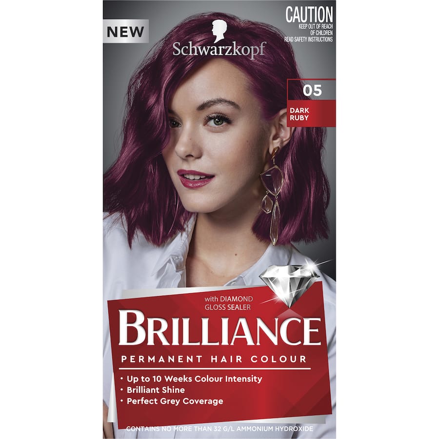 Schwarzkopf Brilliance Hair Colour 05 Dark Ruby: vibrant dark ruby hair dye for long-lasting colour and radiant shine.